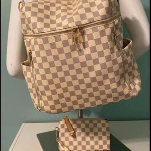 Women's cream colored checkered backpack/purse